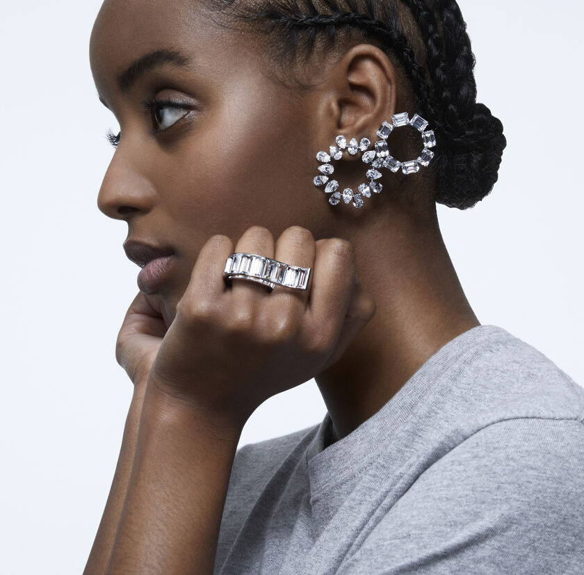 swarovski matrix ring  white  rhodium plated
